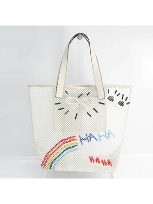 

ANYA HINDMARCH Женская белая кожаная плетеная сумка-тоут с двойным ремешком на плоском ремешке Кошелек, Белый, 131940