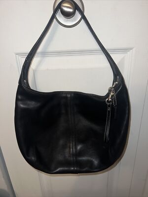 Coach black leather clearance tote bag