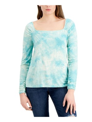 Женский топ FEVER Womens Aqua Ribbed Tie Dye с длинным рукавом и квадратным вырезом S