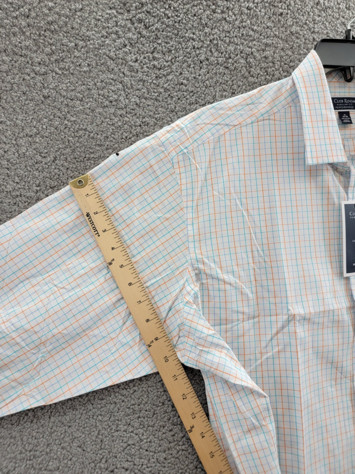 Club Room Regular Fit Performance Dress Shirt Men's 18 34-35 Orange/Aqua L/S - Picture 10 of 19