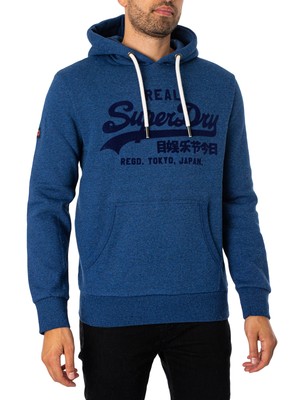 

Мужской пуловер с капюшоном Superdry в тон и винтажным логотипом, синий