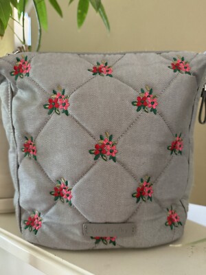 Vera Bradley Carson Mini Hobo Denim Gray Crossbody Purse w Embroidered Flowers