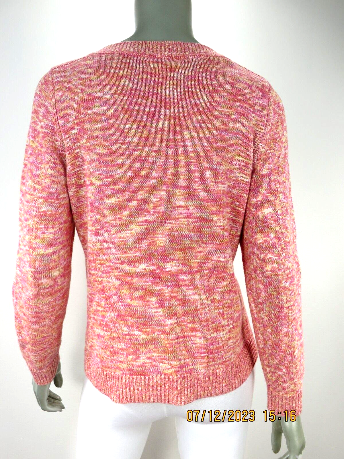 CROFT & BARROW SZ M Cotton Pink White Yellow Melange Boatneck
