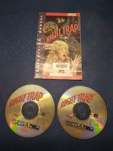 Night Trap (Sega CD, 1992) 2 Discs, Clear Case, Manual, NO Box, Authentic, RARE