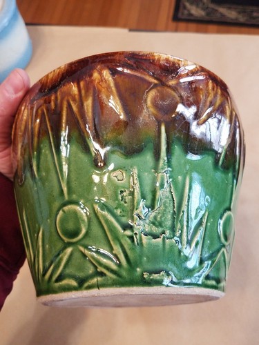 McCoy Unsigned Moon & Sun Drip Brown Green Small Jardiniere