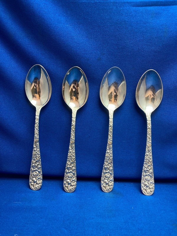 MARYLAND ROSE by KIRK & STIEFF SILVER PLATE SET OF 4 TEASPOONS