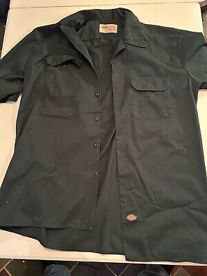 Vintage Dickies Shirt Mens Large Green Short Sleeve Button Up Nice!