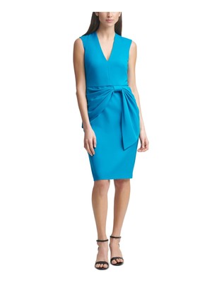 

ELIZA J Womens Aqua Scuba-crepe Side Tie Без Рукавов До Колен Платье-футляр