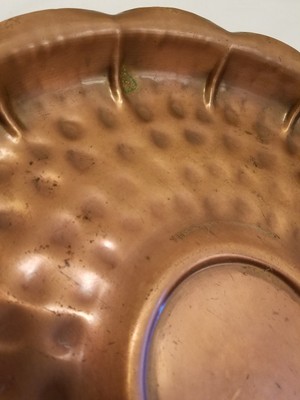 Vintage Georgian Hammered Copper Metal Serving Platter Scalloped Edge