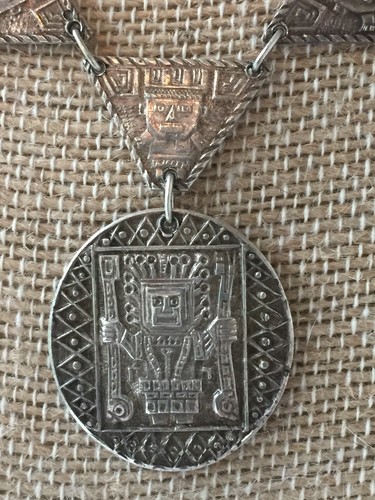 Vintage Mexican 900 Silver Mayan Necklace