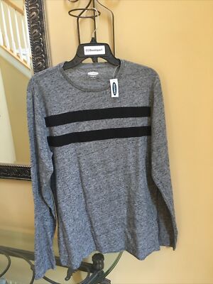 NWT Old Navy Womens Medium Casual Soft Washed Grey Speckled with stripes L/S Top