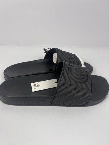 Pre-owned Gucci 601041 Gg Matelasse Quilted Gg Rubber Men's Sandals 11 11.5 Us In Black