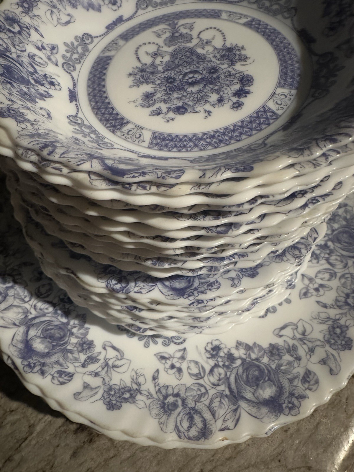 Arcopal France Vintage Dinner Plates Blue Floral 40 Piece Set