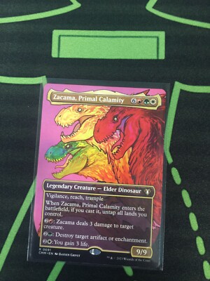 MTG Magic The Gathering Zacama, Primal Calamity Borderless Dinosaur Commander 