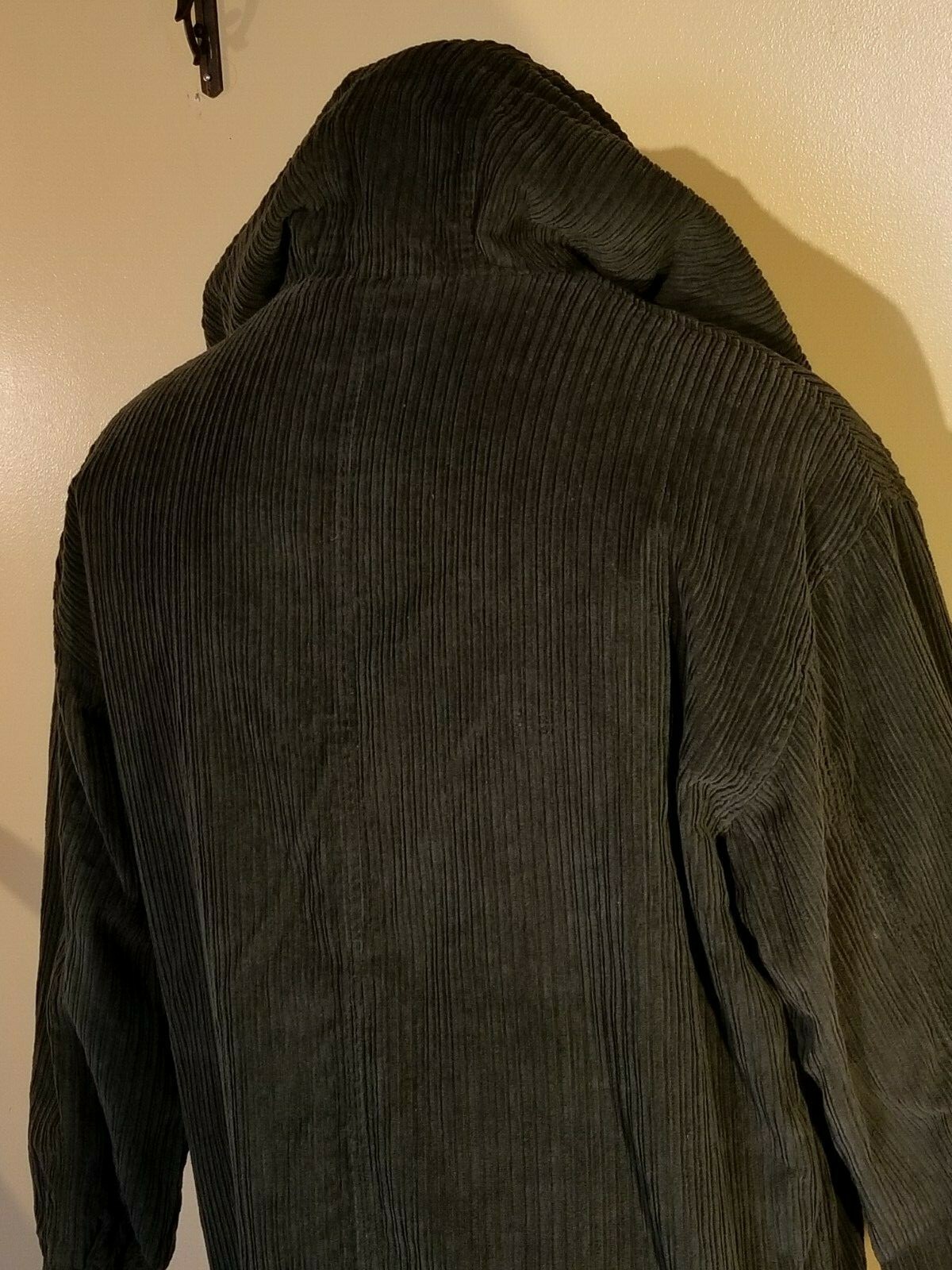 Vtg 80s Express Green Corduroy Sz M Hooded Pullover Jacket ~ Front Pouch Pocket