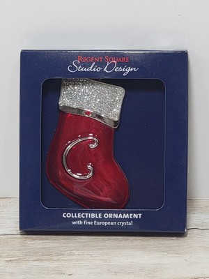 Studio Design Regent Square Letter Initial ''C'' Silver Plated Ornament W/Crystal