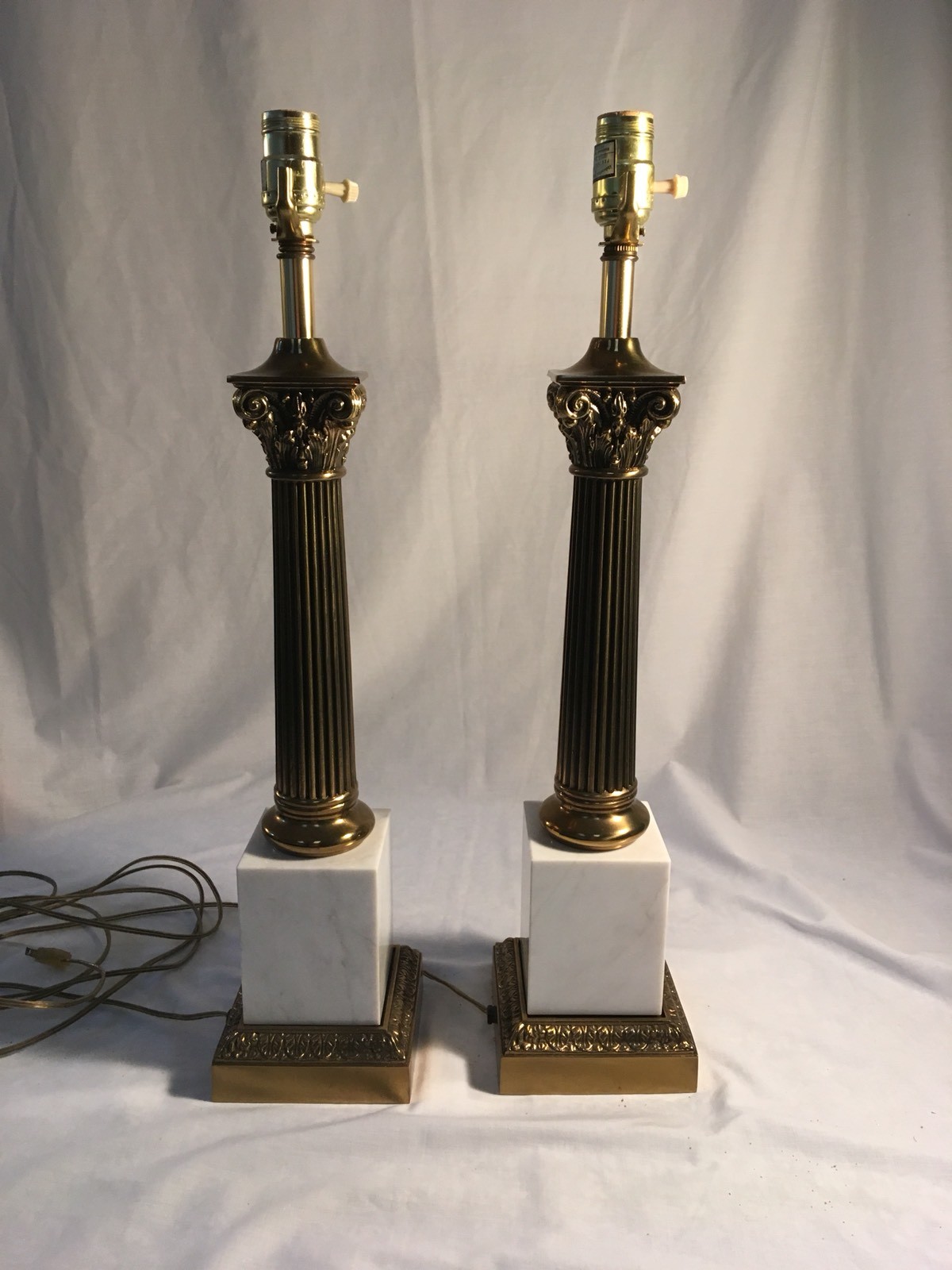 Vintage Westwood Industries Empire Style Brass & Marble Lamps, Pair
