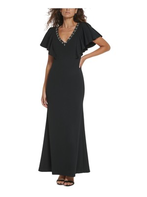 VINCE CAMUTO Womens Black Padded Lined Flutter Sleeve Full-Length Gown Dress 4