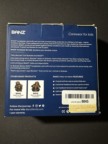 Baby Banz Infant BLUE Hearing Protection Earmuffs Headphones USED ONCE w/ Box