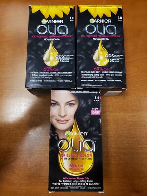 3 Boxes: Garnier Olia Permanent Hair Color *#1.0 Black* R7P5b