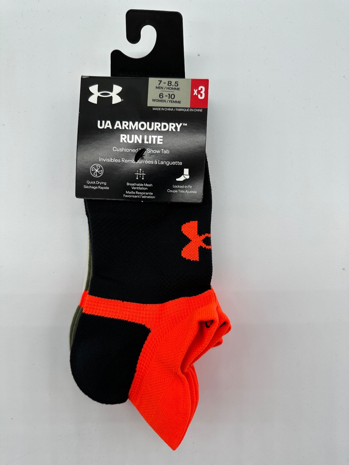NEW 3 PACK UNDER ARMOUR UA ARMOURDRY RUN LITE CUSHIONED NO SHOW TAB SOCKS