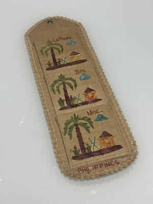 Vintage Straw Raffia Philippines Wall Hanging Embroidered Bills Home Decor