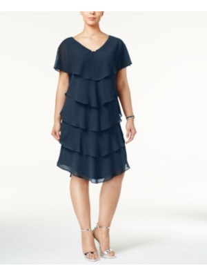 

SLNY Женское темно-синее вечернее платье прямого кроя с короткими рукавами и V-образным вырезом до колена Plus, Navy