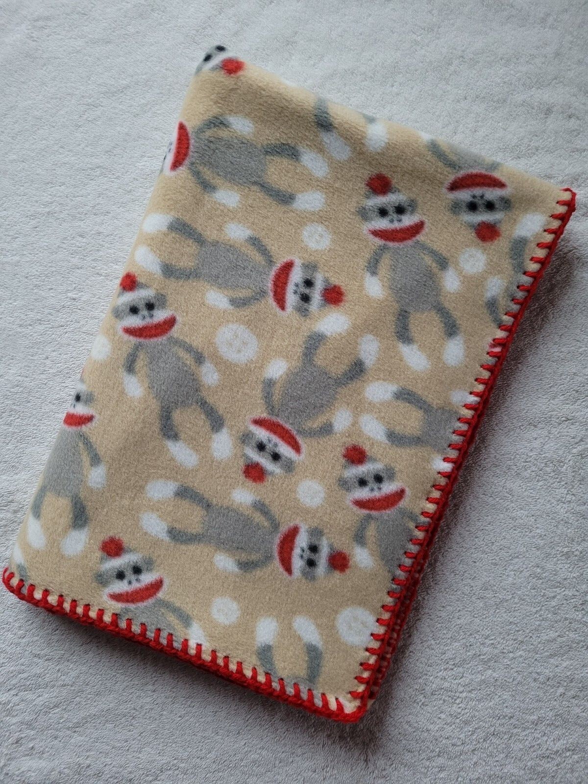 Monkey Print Baby Blanket W/crochet Edge Approx 30
