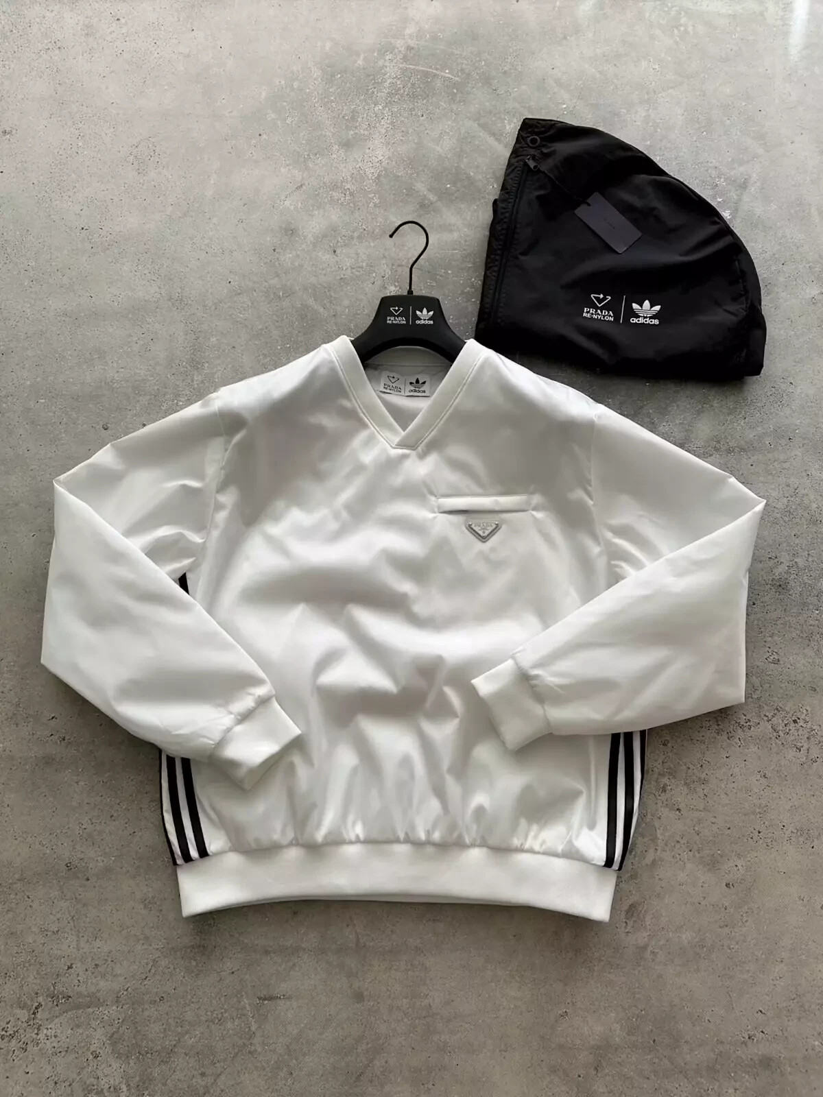 Pre-owned Prada Adidas X  Re-nylon Sweatshirt Jacket White Sweater Men's Size M