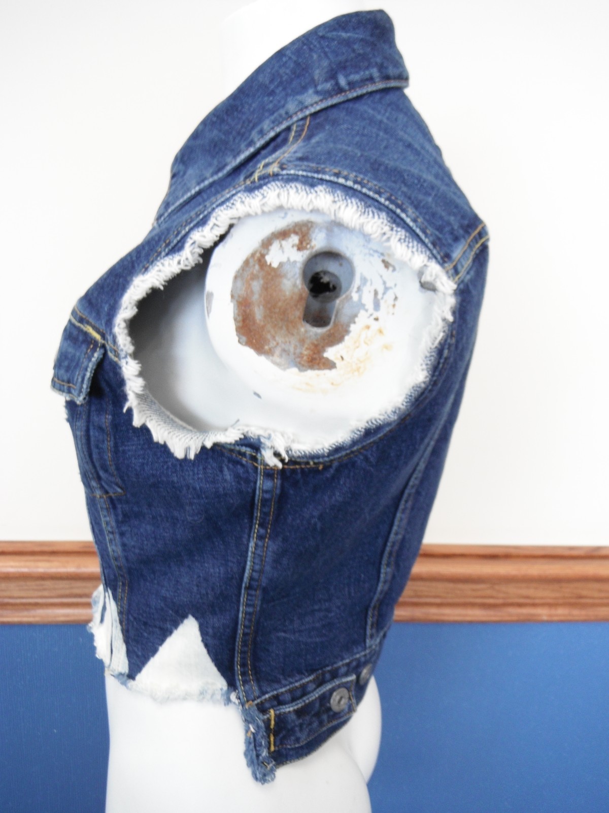 RARE GAP late '90's made in ITALY painted indigo distressed cropped denim vest S