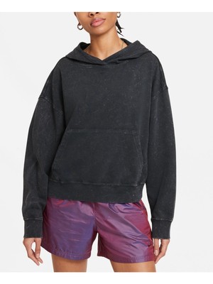 

Женская черная хлопковая толстовка с капюшоном NIKE с карманами и кислотной стиркой, Черный