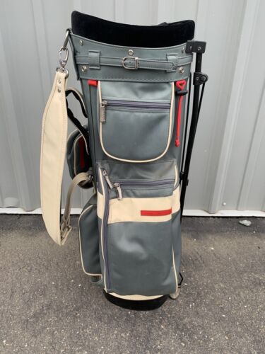 RARE TAGS by LANIG GOLF STAND BAG - Gray With Cream & Red Accents, Single Strap!