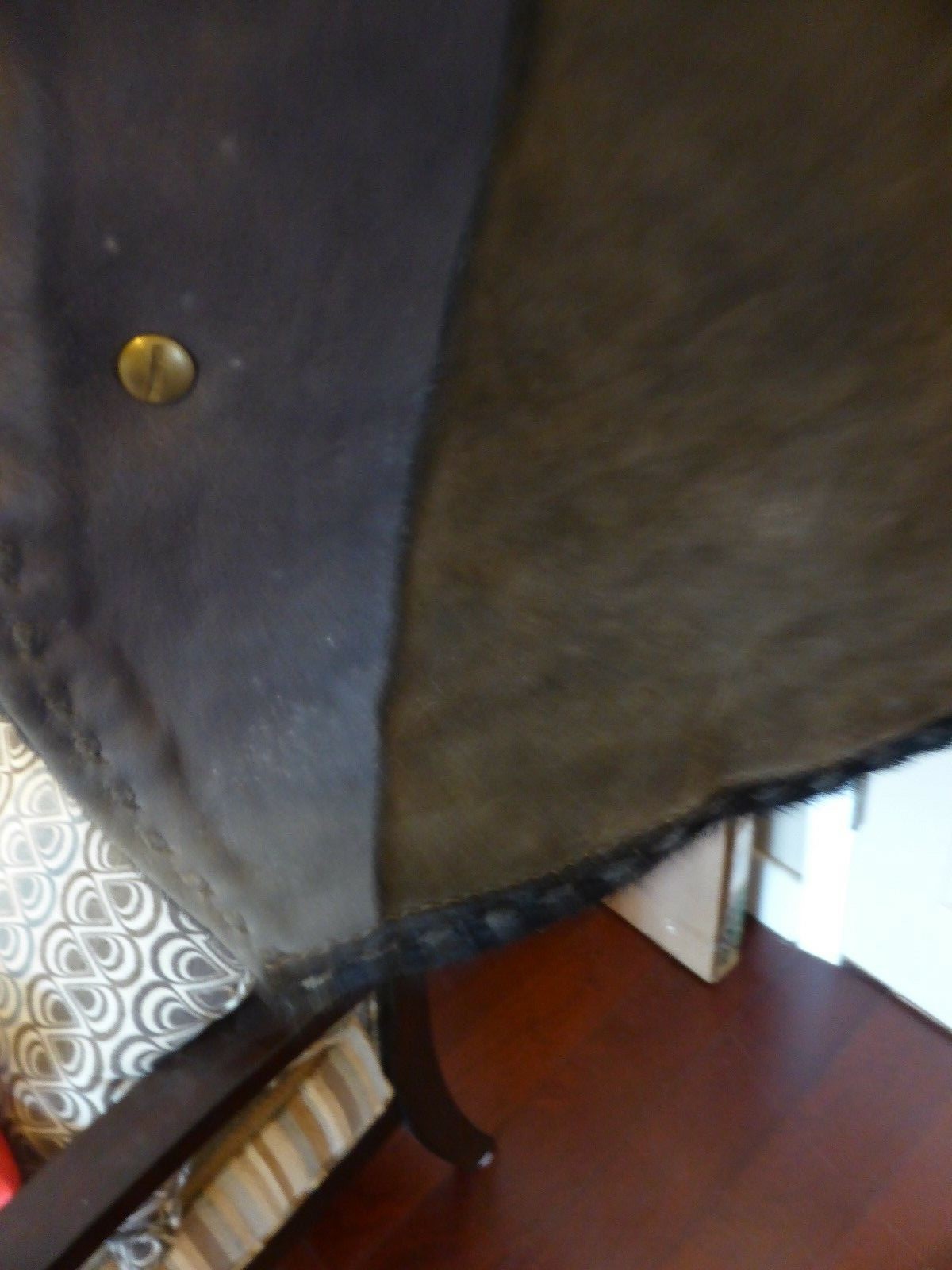 vintage cowhide pony hair fur motorcycle black leather vest conchos
