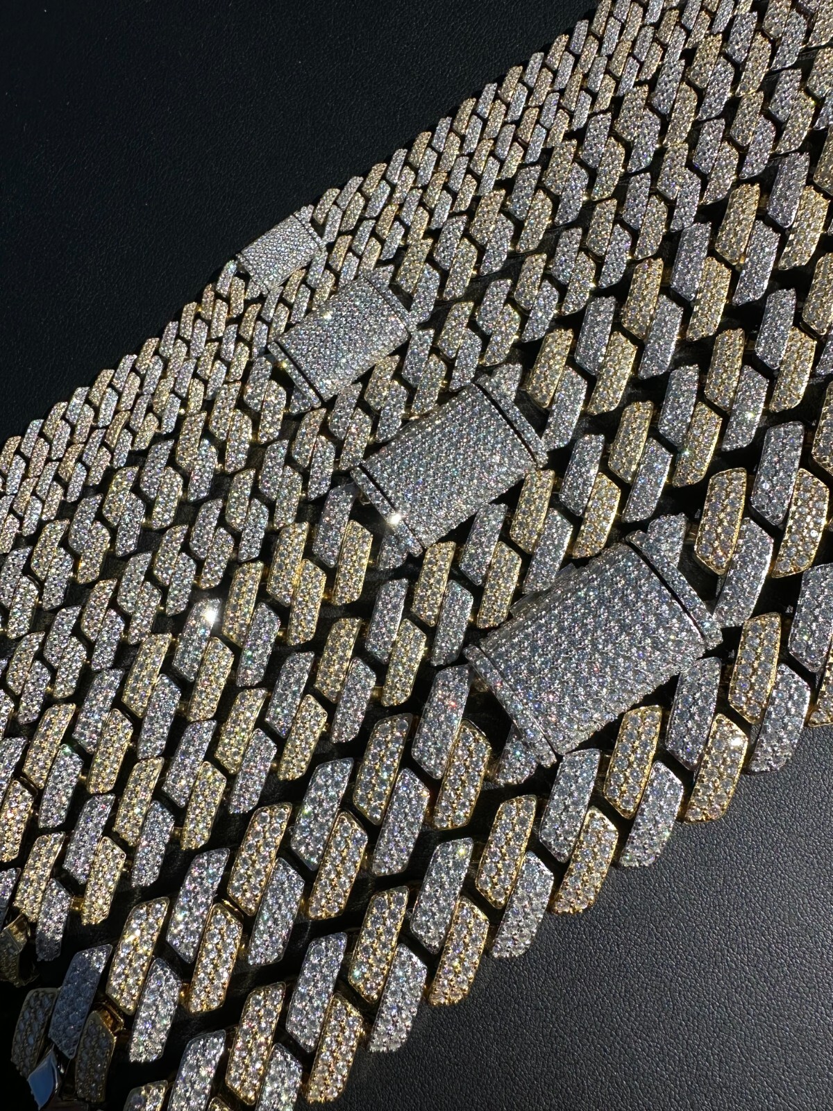 MOISSANITE Real Miami Cuban Link Prong Chain Ice Gold Plated 925 Silver Necklace