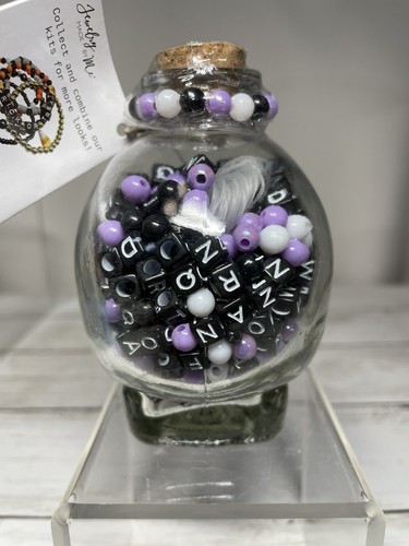 Jewelry Made By Me DIY Bead Kit Clear Skull Jar w/Black, Purple & White Beads