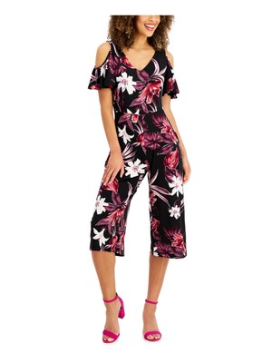

CONNECTED APPAREL Женский черный укороченный комбинезон с широкими штанинами Petites