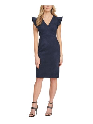 

DKNY Женское фиолетовое короткое вечернее платье-футляр с оборками и короткими рукавами и V-образным вырезом, Фиолетовый