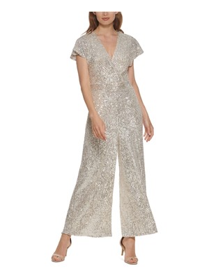 

Женский вечерний расклешенный комбинезон ELIZA J серебристого цвета с рукавами-крылышками и вырезом, Серебряный