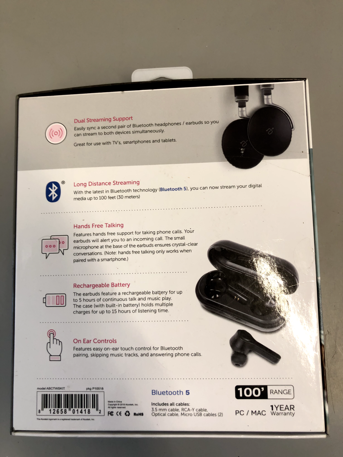 (NEW) Aluratek ABCTWSKIT Bluetooth Audio Streaming Media Player | Black