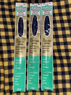 Vintage NOS J & P Coats 22  Separating Metal Zipper Navy Blue #13 Open Ended