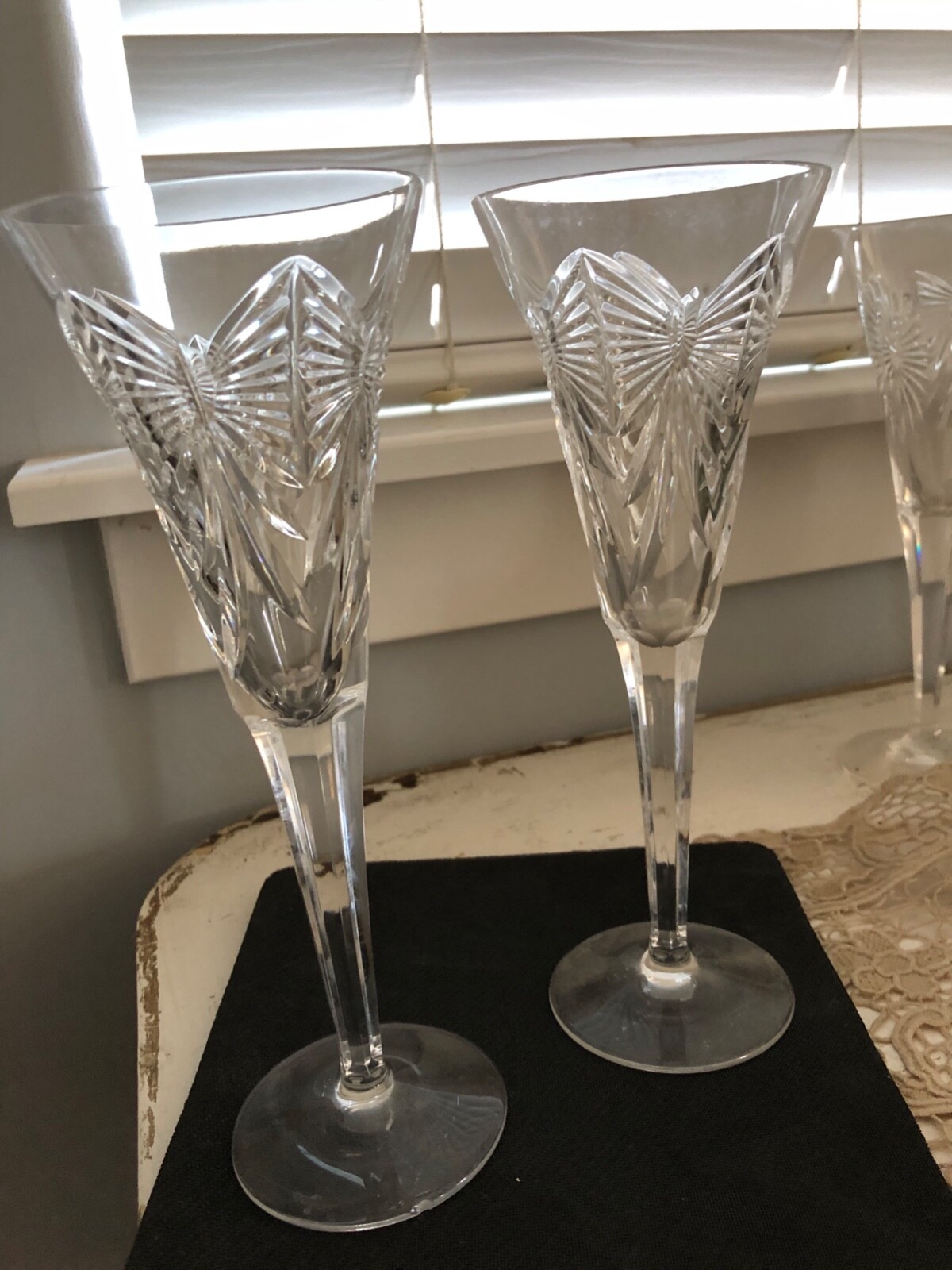 Set of 2 Waterford Millenium Toasting Flutes Happiness Chip on base