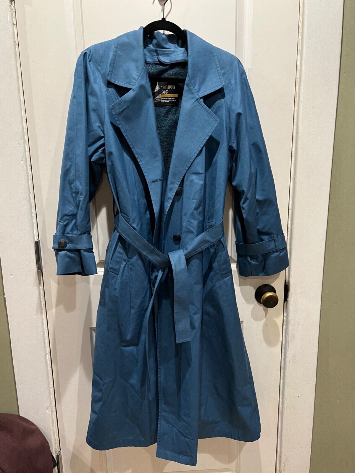London Fog Long Blue Trench Coat VINTAGE 80 s Womens 14P