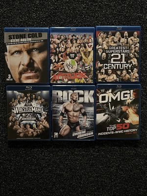 Lot of 6 WWE Blu-Rays WrestleMania, The Rock, Stone Cold Great Shape W/ Inserts