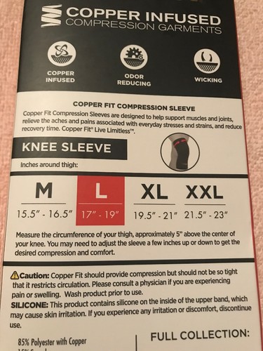 Copper Fit Copper Infused Large Knee Sleeve in Black Unisex