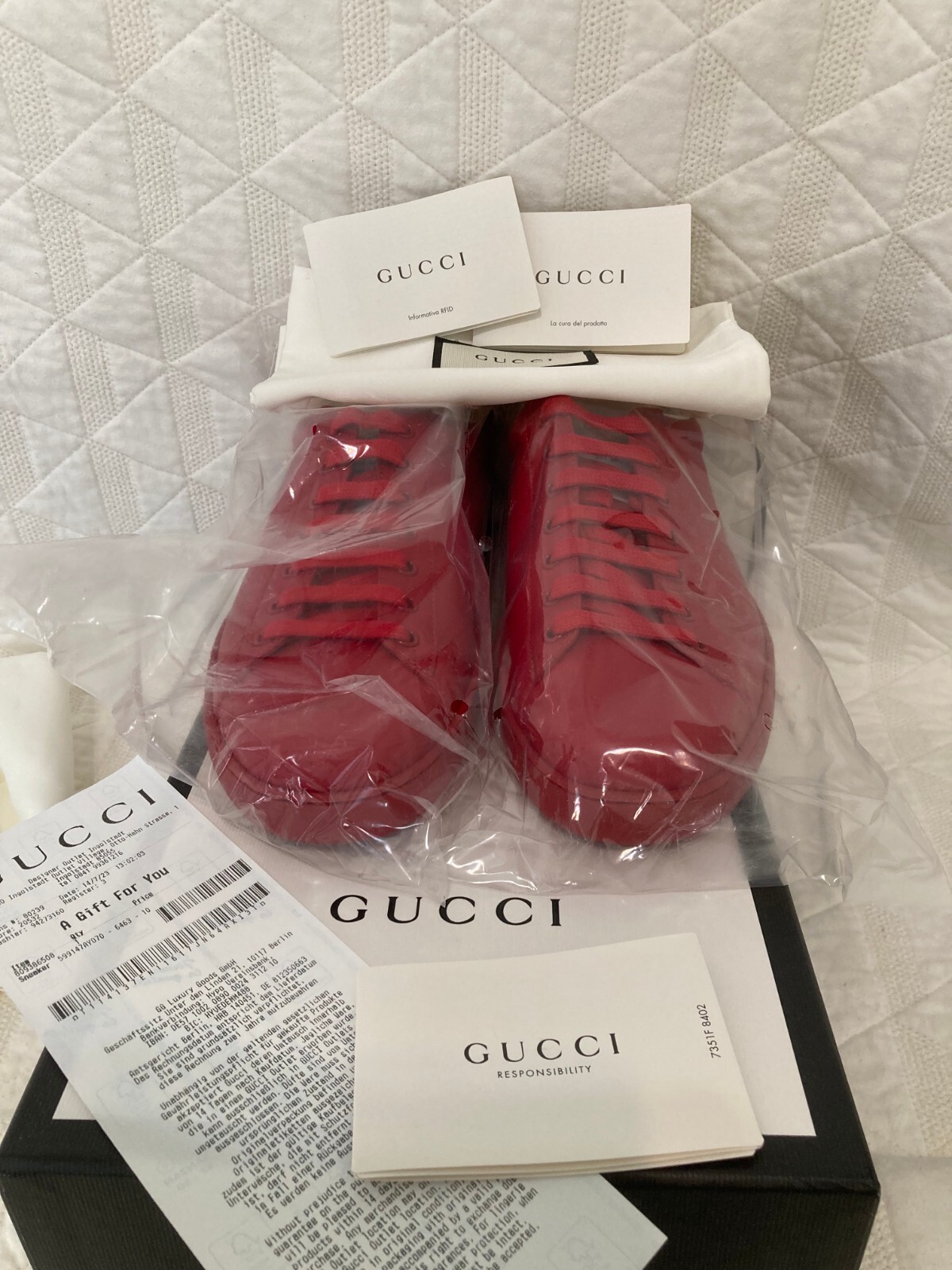 Pre-owned Gucci Men's Ace 'interlocking Sneakers Shoes Red Uk10 Us 10.5 Only $350
