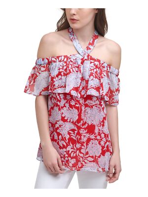 

TOMMY HILFIGER Женский топ с завязками на бретельках и короткими рукавами, Красный