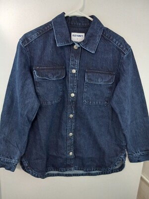 Old Navy Women's Small Dark Blue Heavy Denim Transitional Shirt NWT