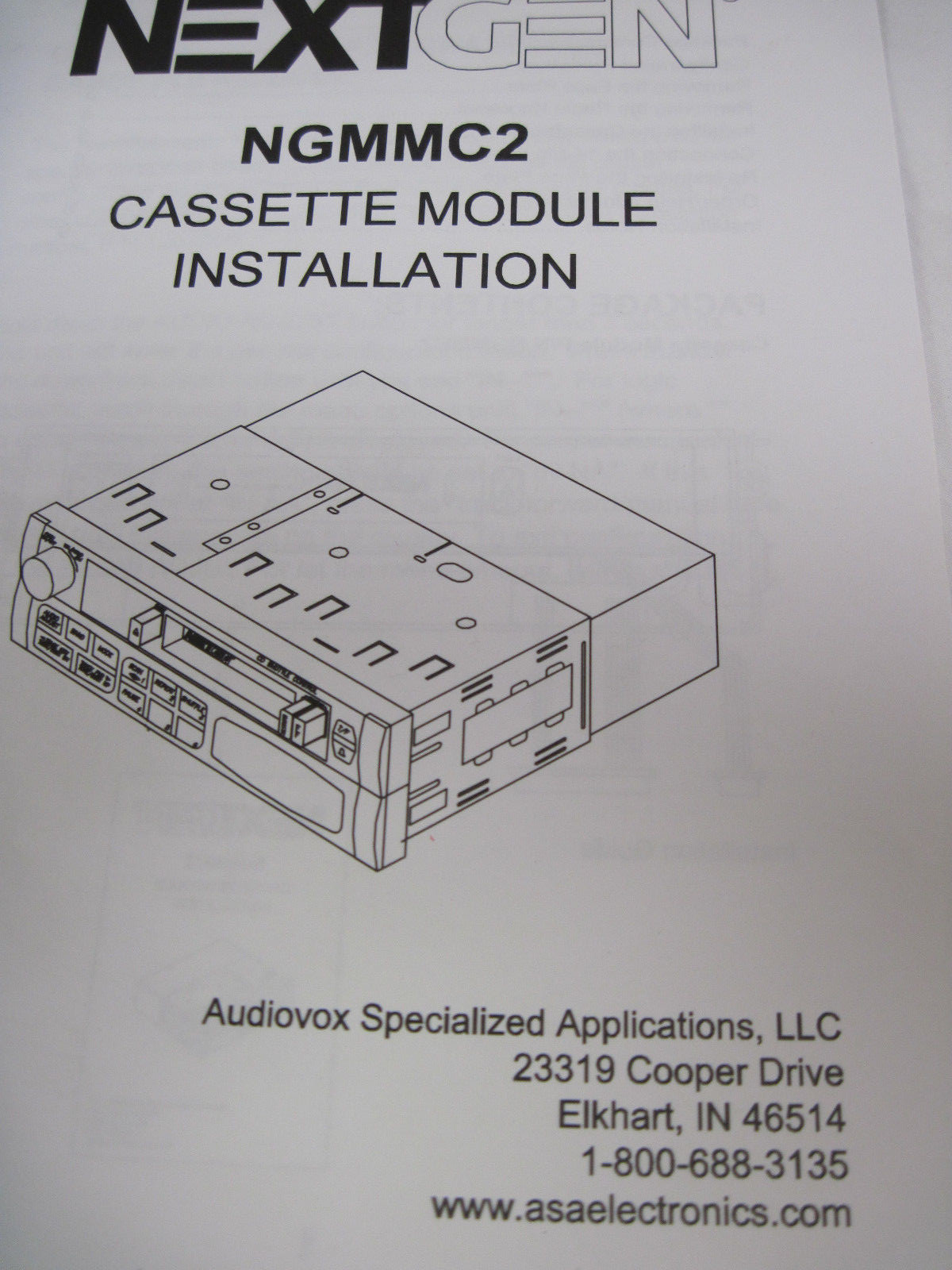 NextGen Cassette Player NGMMC2 12-Volt DA Neg. Ground & Installation Pamphlet