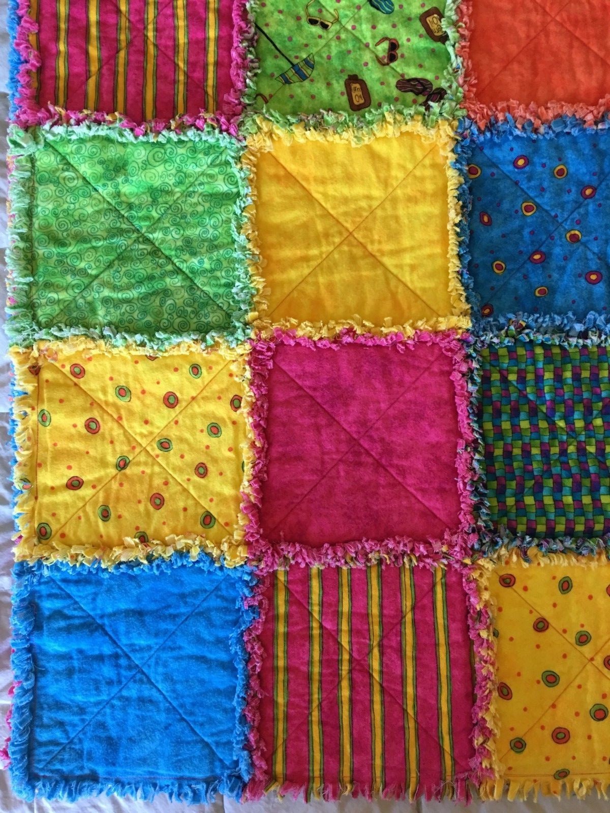 HANDMADE REVERSIBLE FLANNEL RAG QUILT THROW