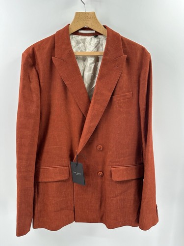 Pre-owned Ted Baker Shutton Linenwool Mix Blazer Size 6-uk/2xl-usa $575 In Orange